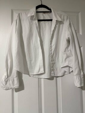 Faherty White Button-Down Cropped Cotton Shirt - EVEREVE